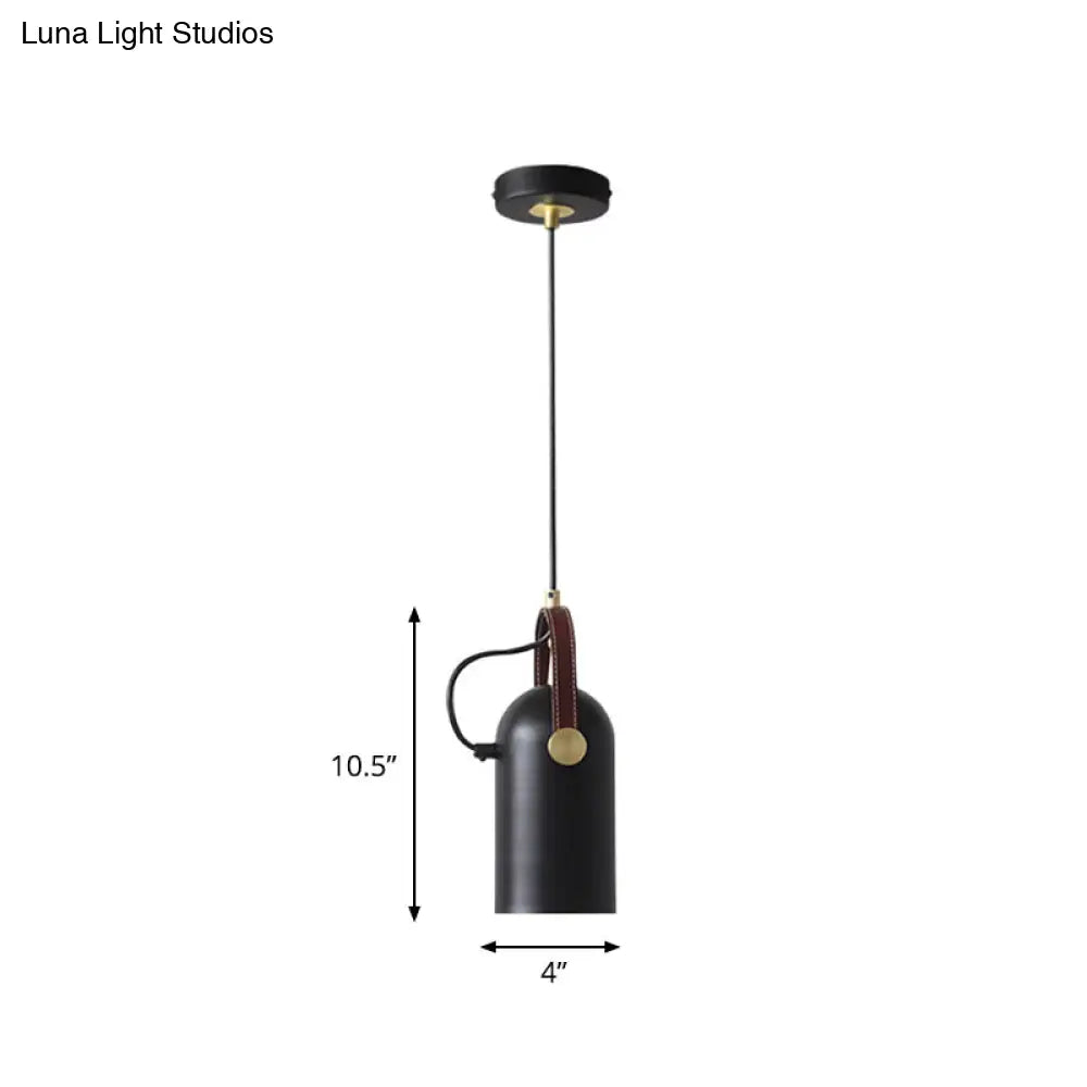 Antiqued 1-Head Suspension Lamp In Black: Half Capsule Iron Hanging Light For Dining Room With