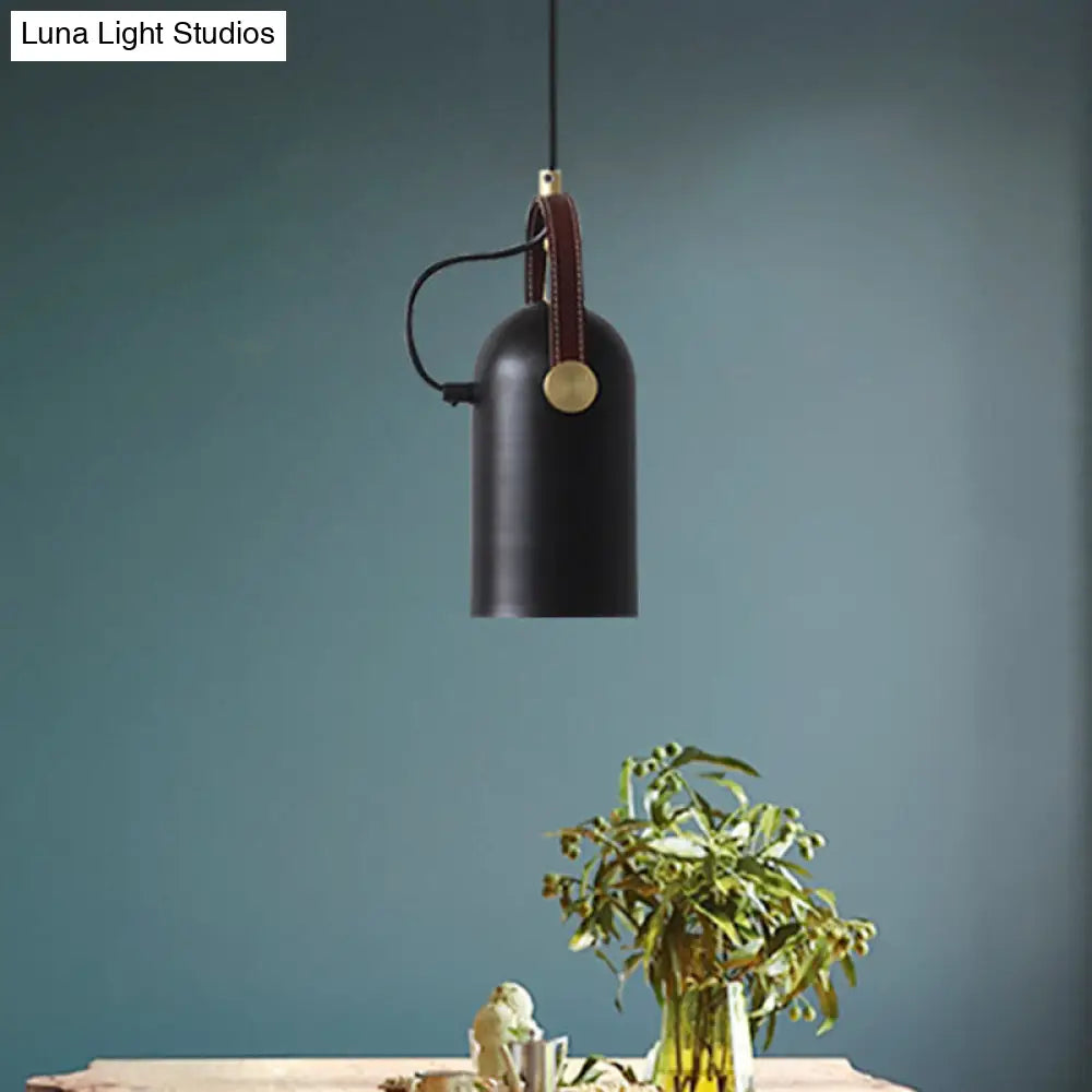 Antiqued 1-Head Suspension Lamp In Black: Half Capsule Iron Hanging Light For Dining Room With