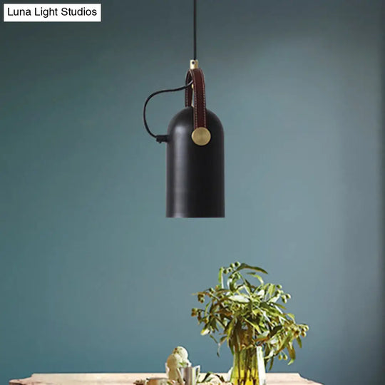 Antiqued 1-Head Suspension Lamp In Black: Half Capsule Iron Hanging Light For Dining Room With