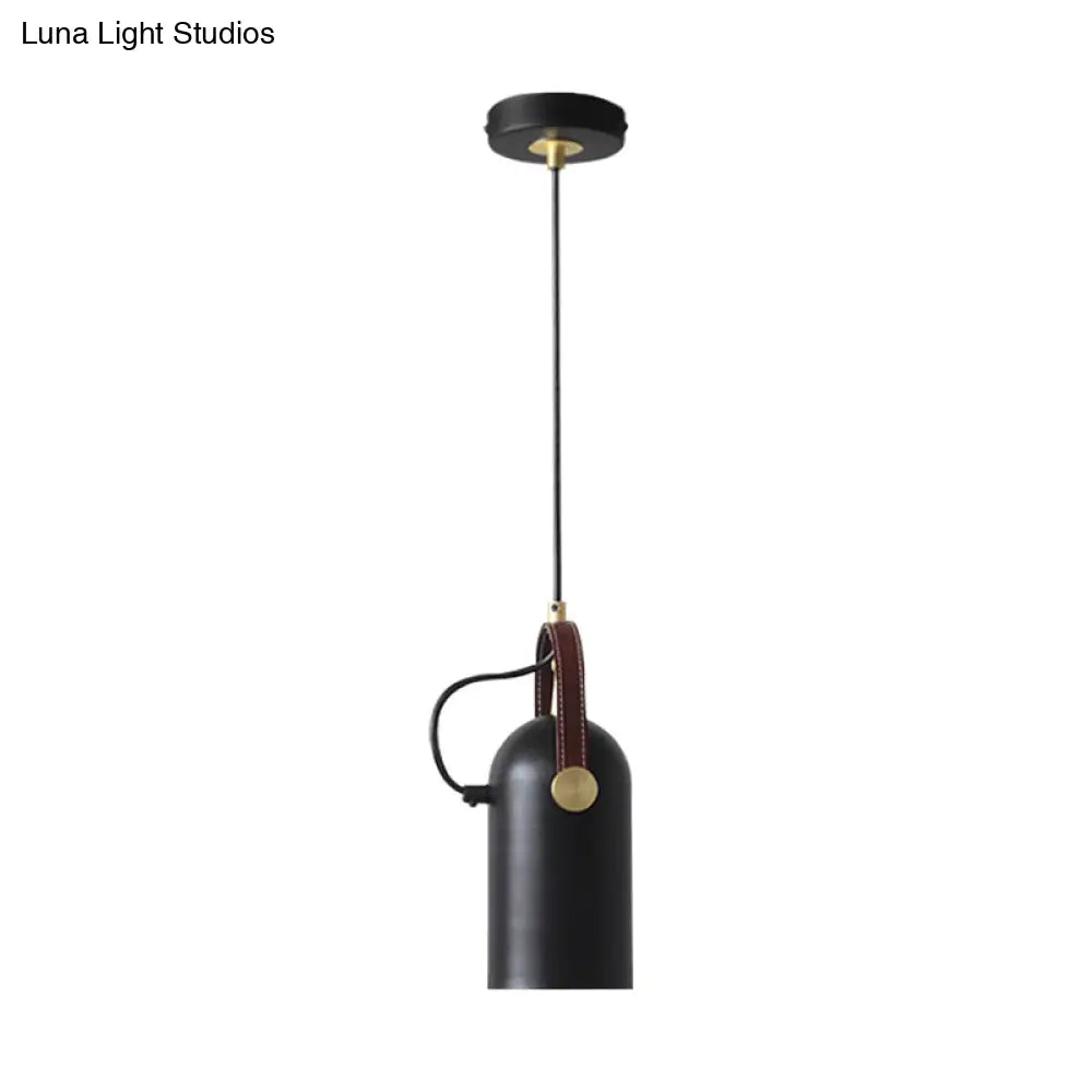 Antiqued Iron Hanging Lamp: Half Capsule With 1-Head & Handle - Black
