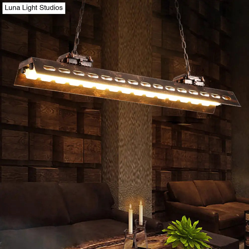 Antiqued Iron Rectangle Restaurant Island Lighting Fixture - Rust Finish 2 Bulbs Ceiling Hang