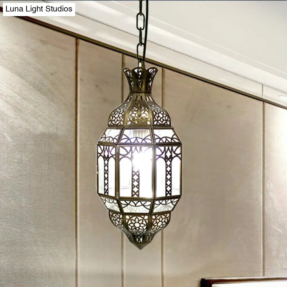 Antiqued Lantern Pendant Ceiling Lamp For Living Rooms - Metal Hanging Light Kit In Brass