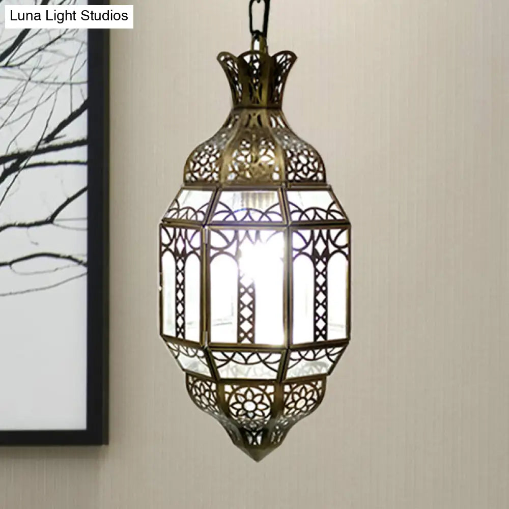 Antiqued Lantern Pendant Ceiling Lamp For Living Rooms - Metal Hanging Light Kit In Brass