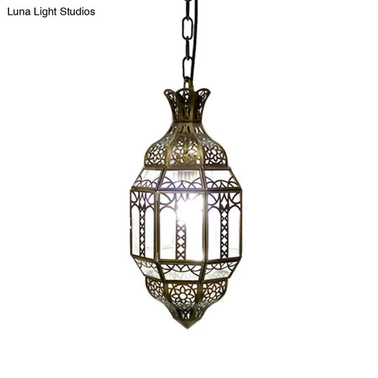 Antiqued Lantern Pendant Ceiling Lamp For Living Rooms - Metal Hanging Light Kit In Brass