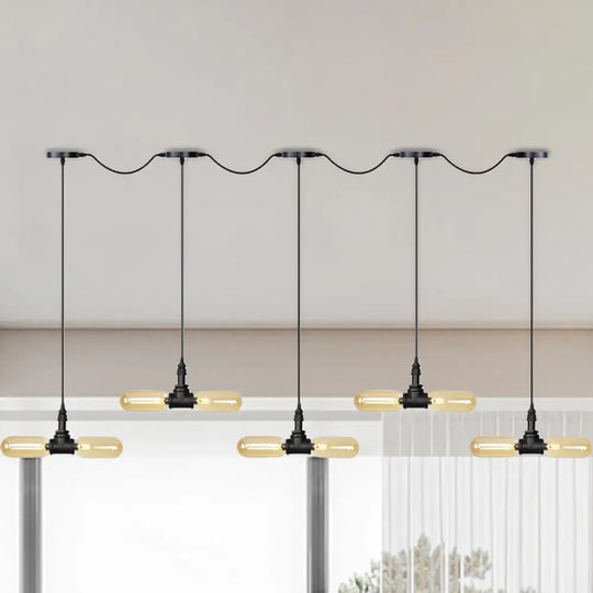 Antiqued Led Amber Glass Pendant Light – Black Hanging Capsule 6/10/14-Light Tandem Multi Lamp 10 /