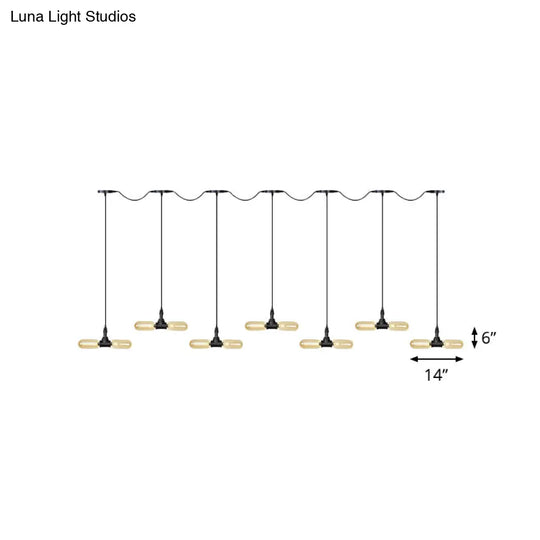 Antiqued Amber Glass Led Pendant Light With Black Hanging Capsule - 6/10/14-Light Tandem Multi Lamp