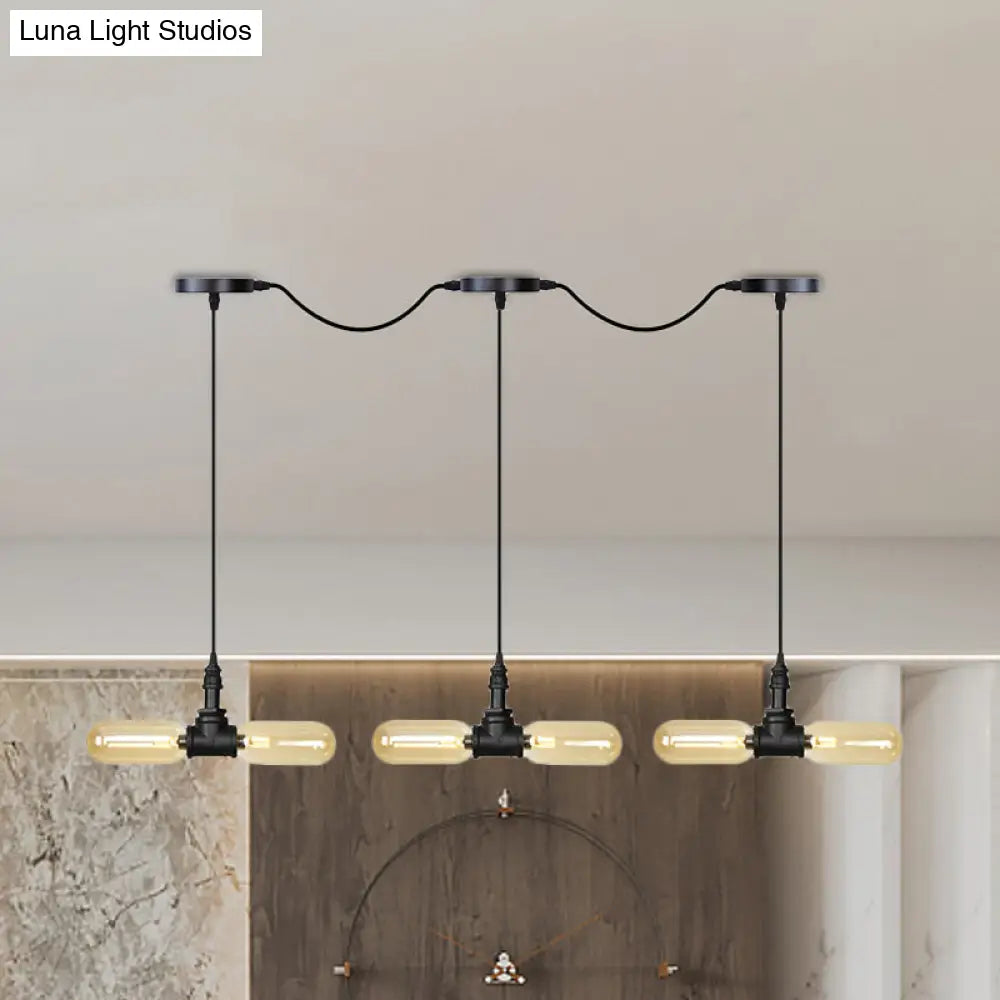 Antiqued Amber Glass Led Pendant Light With Black Hanging Capsule - 6/10/14-Light Tandem Multi Lamp