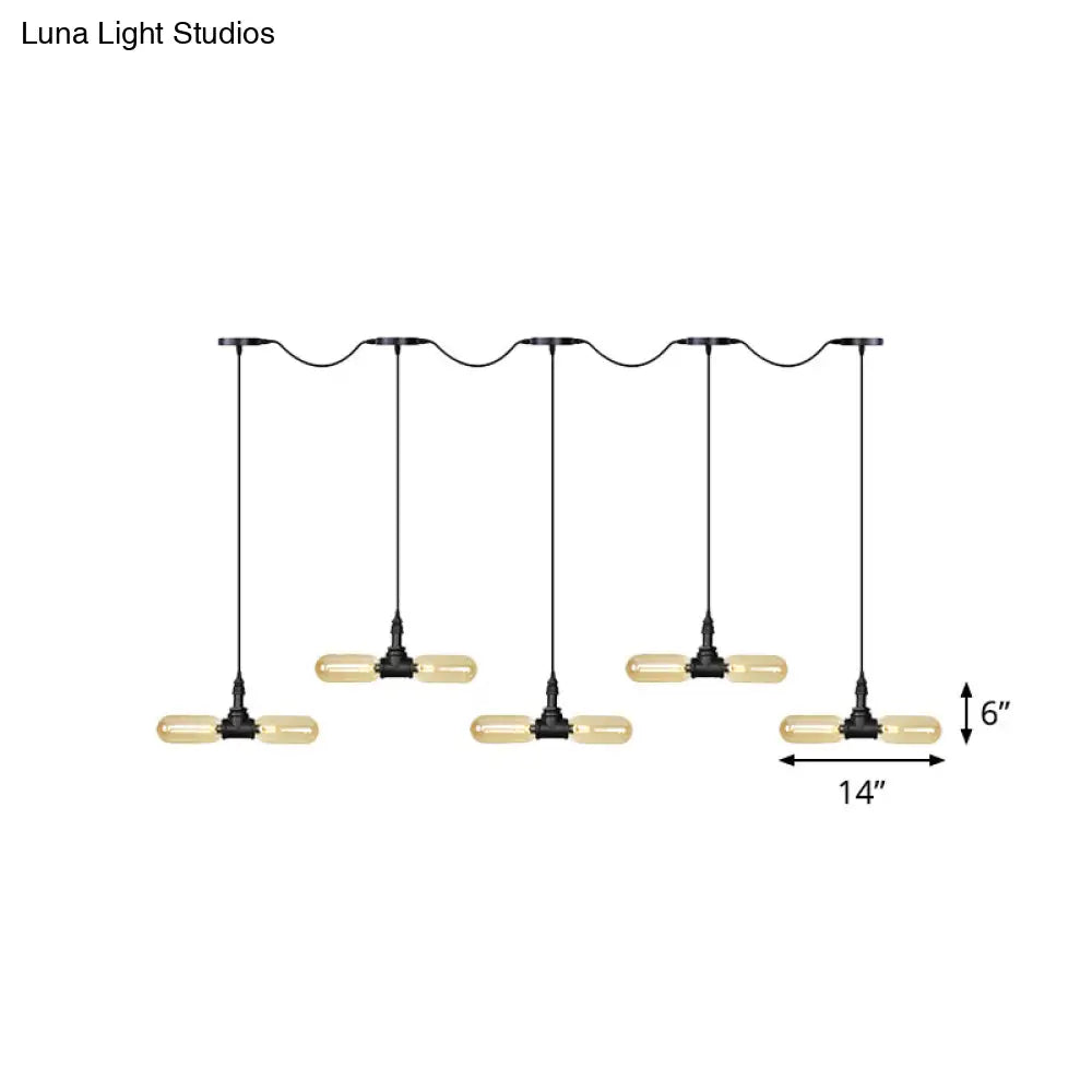 Antiqued Amber Glass Led Pendant Light With Black Hanging Capsule - 6/10/14-Light Tandem Multi Lamp