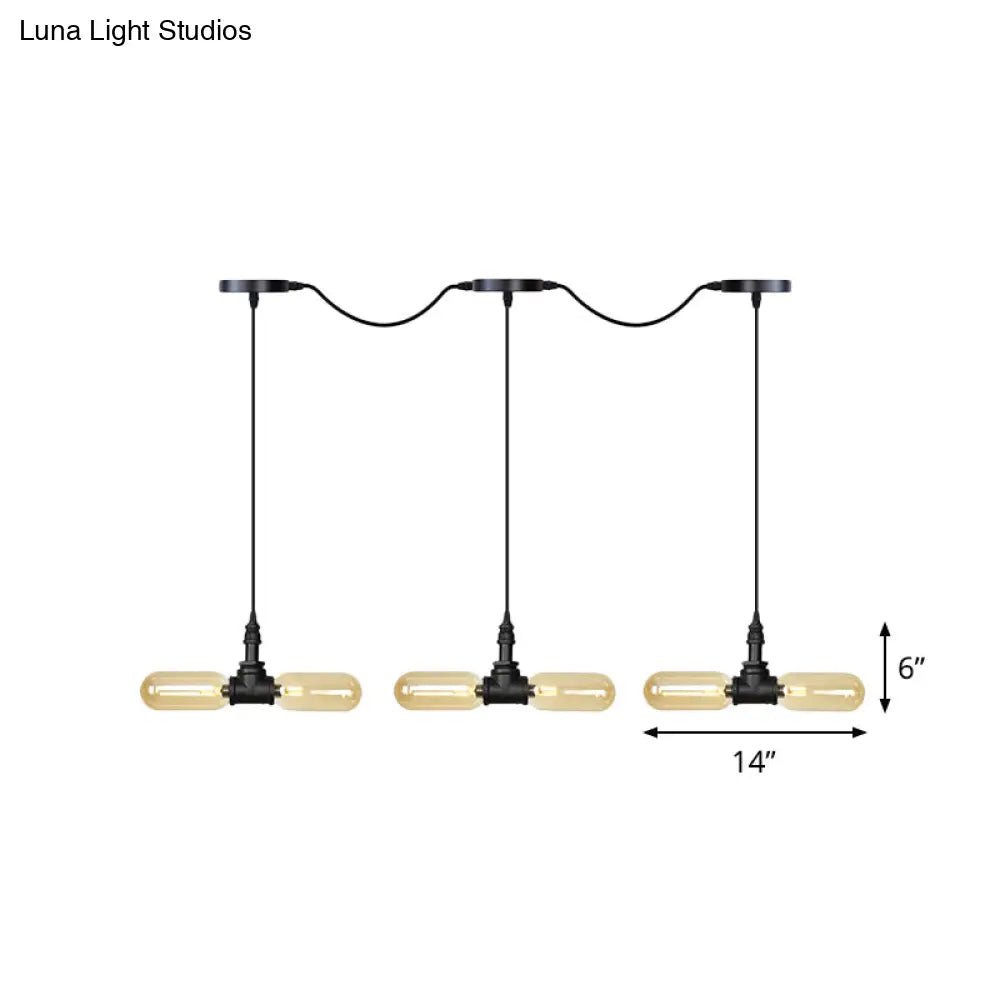 Antiqued Led Amber Glass Pendant Light – Black Hanging Capsule 6/10/14-Light Tandem Multi Lamp