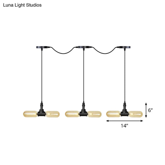 Antiqued Led Amber Glass Pendant Light – Black Hanging Capsule 6/10/14-Light Tandem Multi Lamp