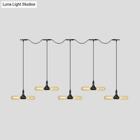 Antiqued Led Amber Glass Pendant Light – Black Hanging Capsule 6/10/14-Light Tandem Multi Lamp