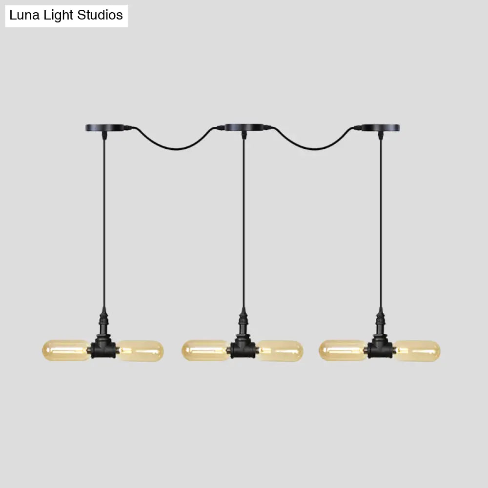 Antiqued Led Amber Glass Pendant Light – Black Hanging Capsule 6/10/14-Light Tandem Multi Lamp