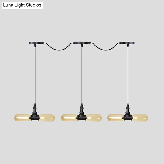 Antiqued Led Amber Glass Pendant Light – Black Hanging Capsule 6/10/14-Light Tandem Multi Lamp