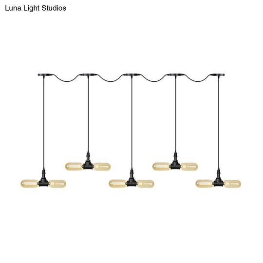 Antiqued Amber Glass Led Pendant Light With Black Hanging Capsule - 6/10/14-Light Tandem Multi Lamp