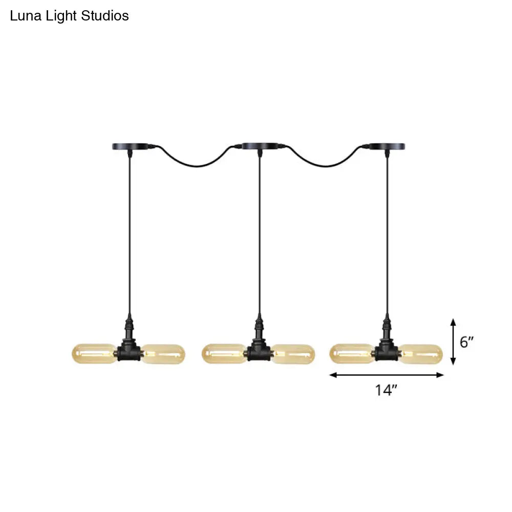 Antiqued Amber Glass Led Pendant Light With Black Hanging Capsule - 6/10/14-Light Tandem Multi Lamp