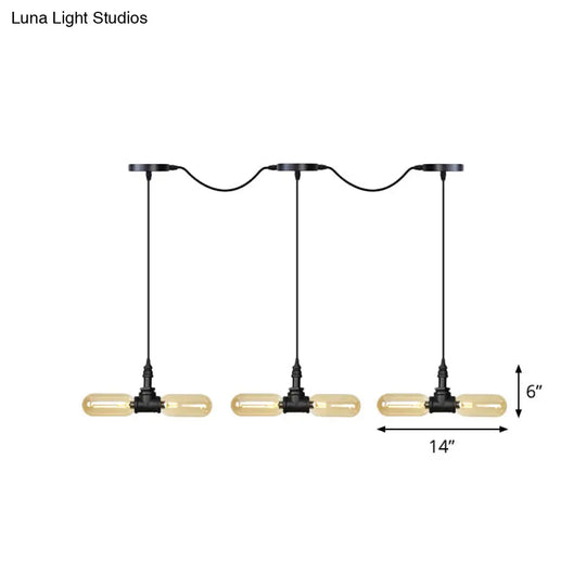 Antiqued Amber Glass Led Pendant Light With Black Hanging Capsule - 6/10/14-Light Tandem Multi Lamp