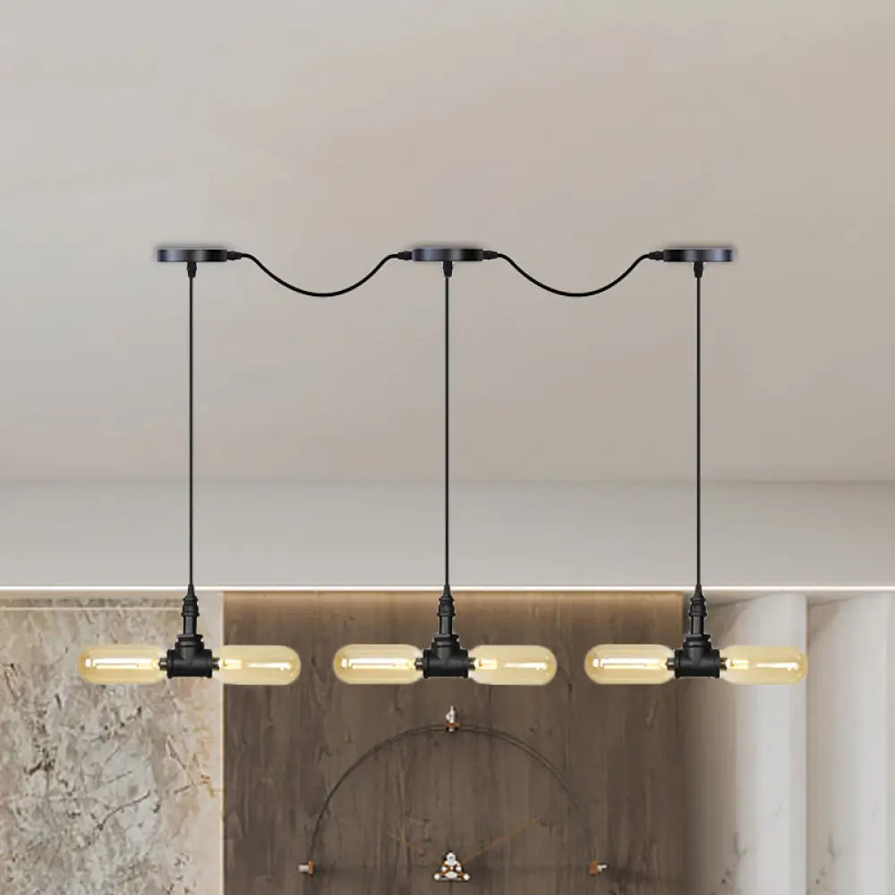 Antiqued Led Amber Glass Pendant Light – Black Hanging Capsule 6/10/14-Light Tandem Multi Lamp 6 /