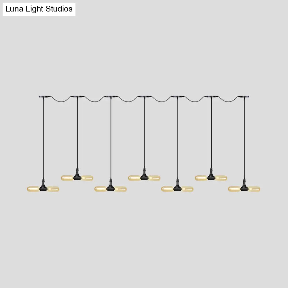 Antiqued Led Amber Glass Pendant Light – Black Hanging Capsule 6/10/14-Light Tandem Multi Lamp