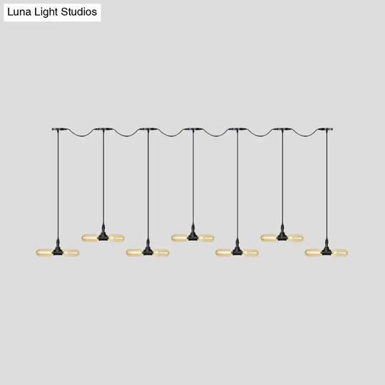 Antiqued Led Amber Glass Pendant Light – Black Hanging Capsule 6/10/14-Light Tandem Multi Lamp