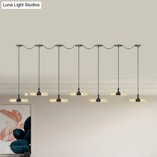 Antiqued Led Amber Glass Pendant Light – Black Hanging Capsule 6/10/14-Light Tandem Multi Lamp