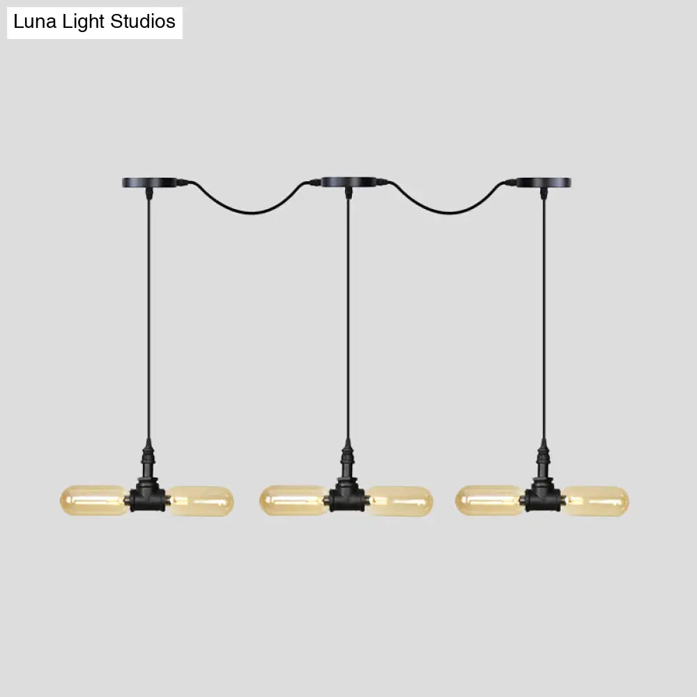 Antiqued Amber Glass Led Pendant Light With Black Hanging Capsule - 6/10/14-Light Tandem Multi Lamp