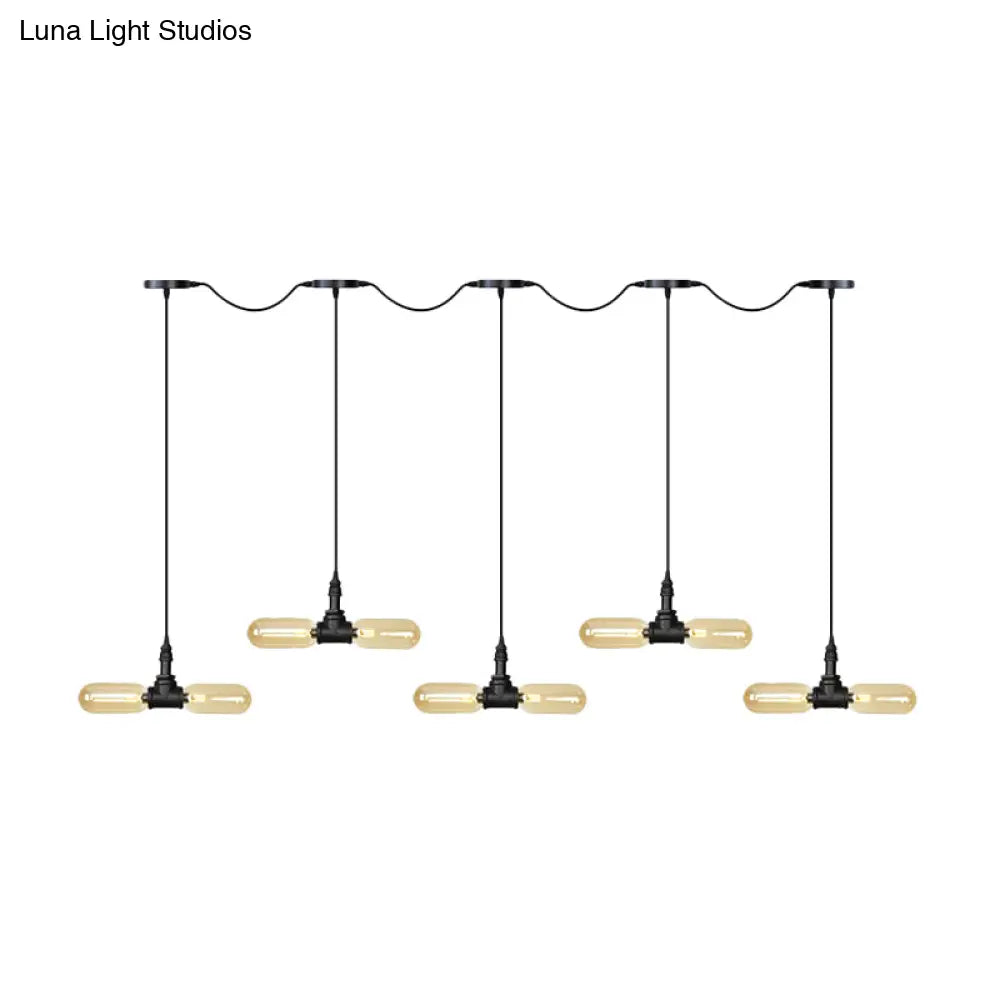 Antiqued Led Amber Glass Pendant Light – Black Hanging Capsule 6/10/14-Light Tandem Multi Lamp