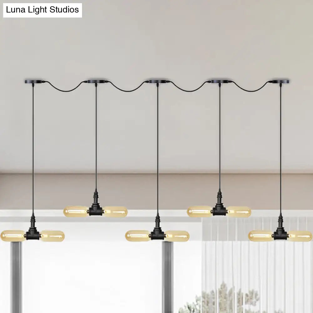 Antiqued Amber Glass Led Pendant Light With Black Hanging Capsule - 6/10/14-Light Tandem Multi Lamp