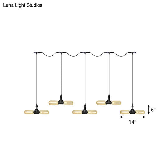 Antiqued Led Amber Glass Pendant Light – Black Hanging Capsule 6/10/14-Light Tandem Multi Lamp