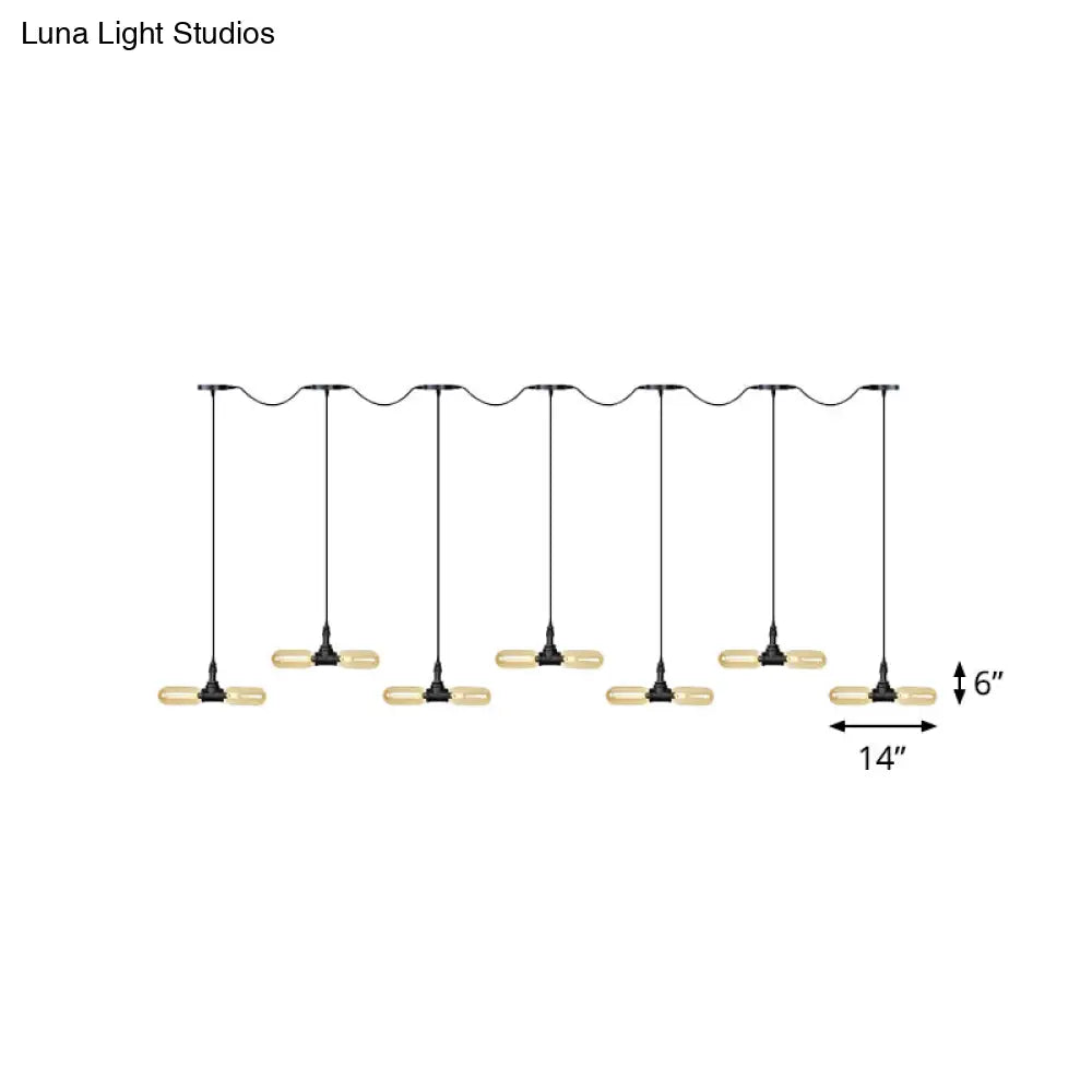 Antiqued Led Amber Glass Pendant Light – Black Hanging Capsule 6/10/14-Light Tandem Multi Lamp