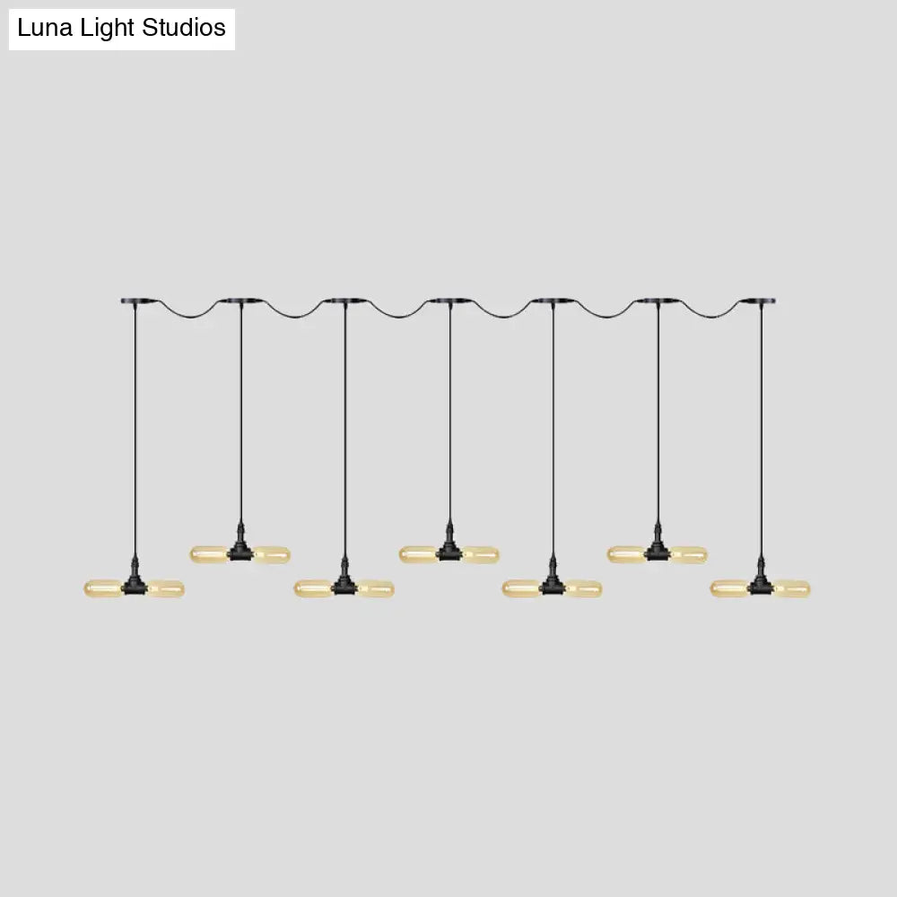 Antiqued Amber Glass Led Pendant Light With Black Hanging Capsule - 6/10/14-Light Tandem Multi Lamp