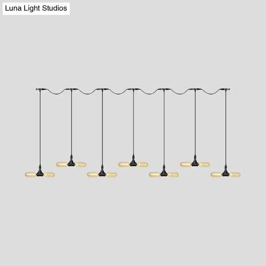 Antiqued Amber Glass Led Pendant Light With Black Hanging Capsule - 6/10/14-Light Tandem Multi Lamp