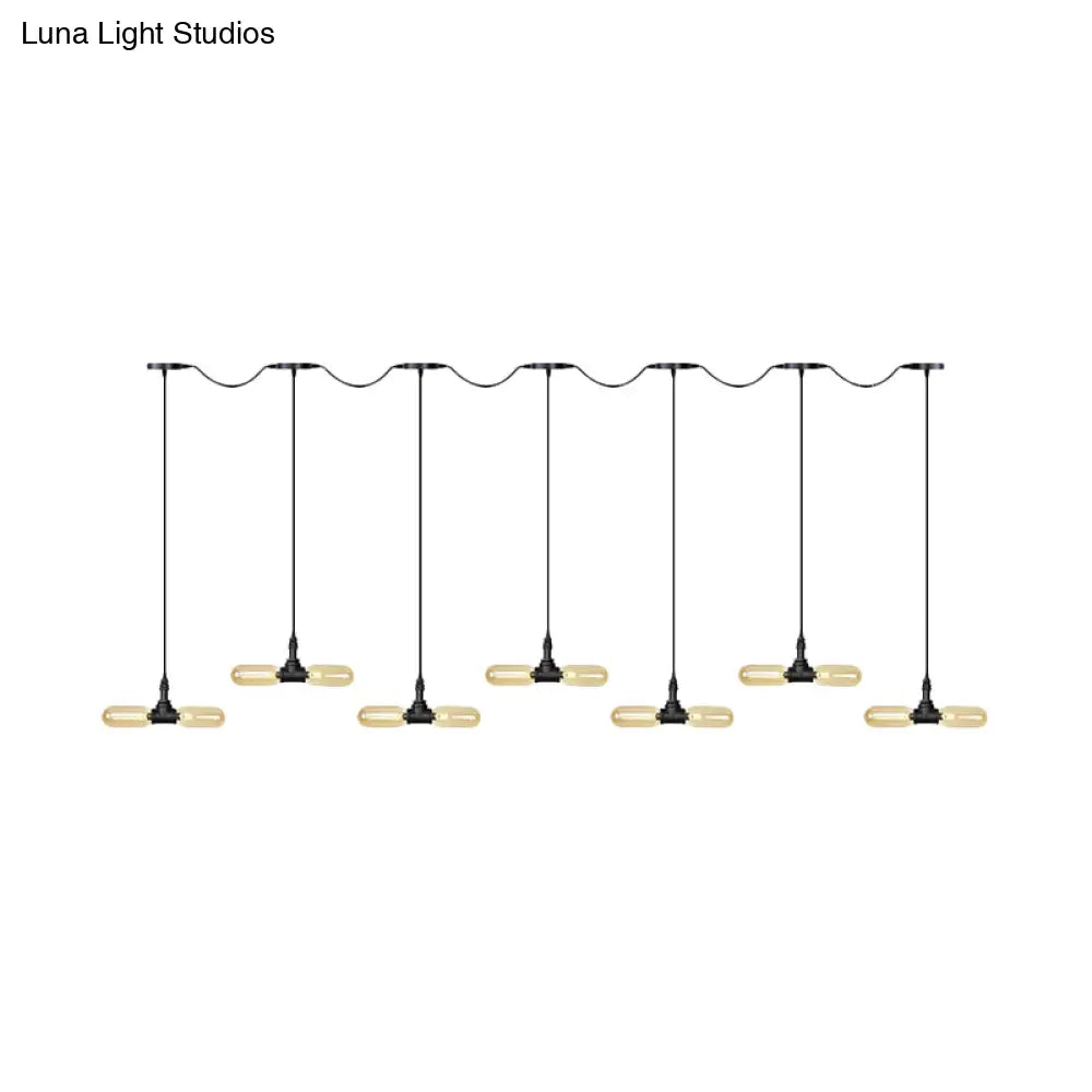 Antiqued Led Amber Glass Pendant Light – Black Hanging Capsule 6/10/14-Light Tandem Multi Lamp