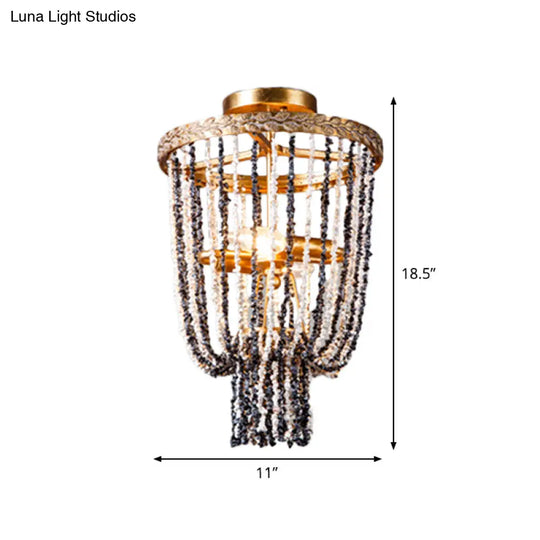 Antiqued Metal 2 - Light Brass Flushmount: Basket Dining Room Lighting With Stone Chain