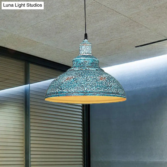 Blue/Rust Metal Barn Pulley Pendant Lamp - 1 Head Ceiling Lighting For Dining Room Blue