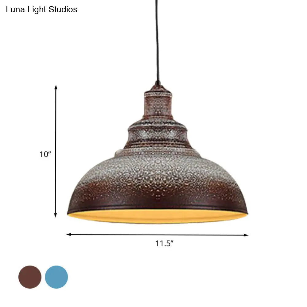 Blue/Rust Metal Barn Pulley Pendant Lamp - 1 Head Ceiling Lighting For Dining Room