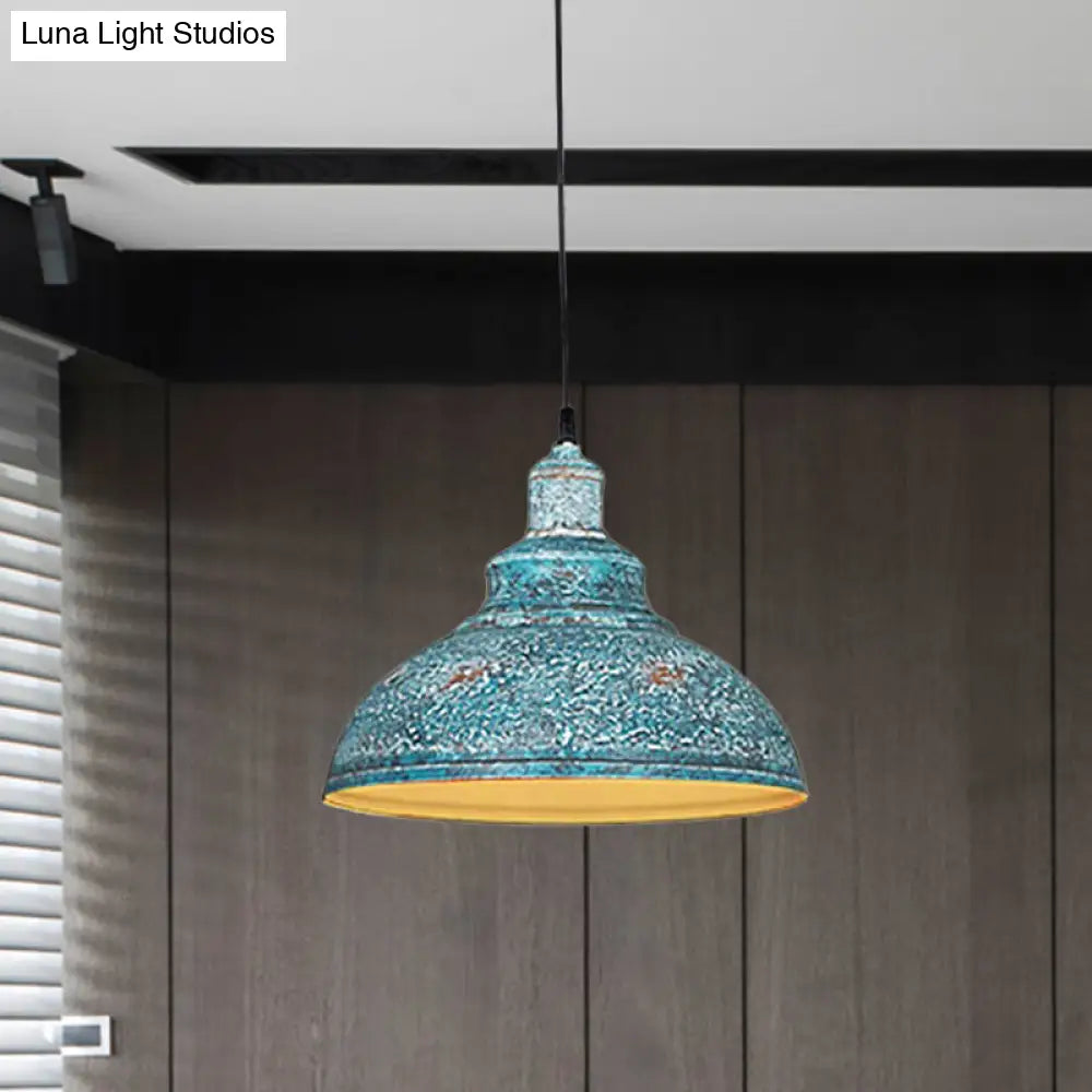 Antiqued Metal Barn Pulley Pendant Lamp - Blue/Rust Ceiling Lighting For Dining Room