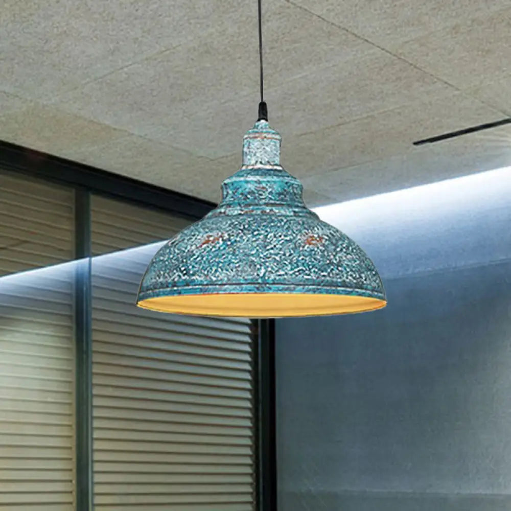 Antiqued Metal Barn Pulley Pendant Lamp - Blue/Rust Ceiling Lighting For Dining Room Blue