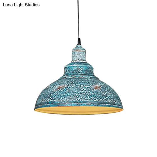 Blue/Rust Metal Barn Pulley Pendant Lamp - 1 Head Ceiling Lighting For Dining Room
