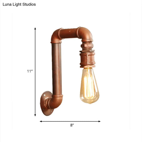 Antiqued Metal Coffee Bare Bulb Wall Sconce With Right Angle Pipe Arm