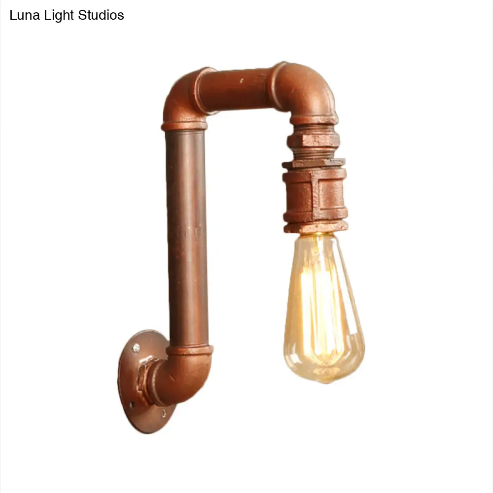 Antiqued Metal Coffee Bare Bulb Wall Sconce With Right Angle Pipe Arm