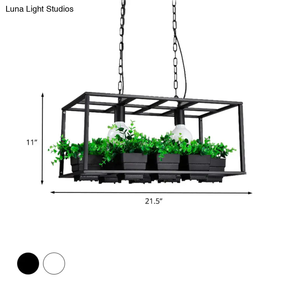 Antiqued Metal Island Lamp: 2 Heads Black/White Hanging Ceiling Light For Restaurants - 21.5/25.5