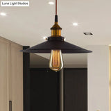 Antiqued Metal Pendant Light With Pulley And Flare Design For Living Room Ceiling - Black