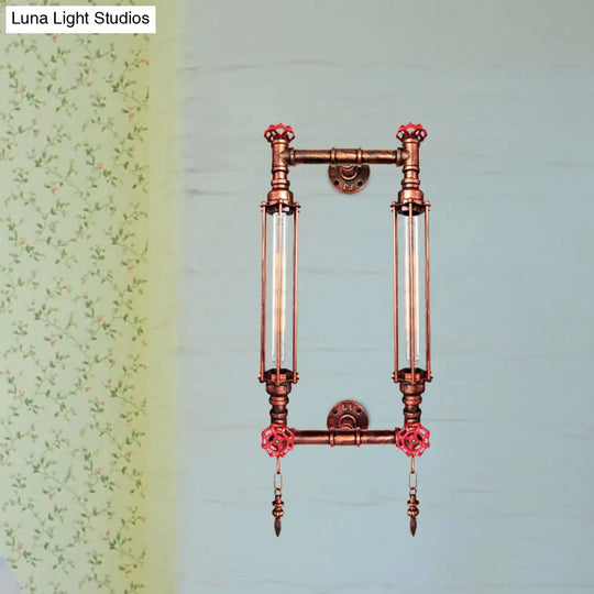 Antiqued Metal Rectangle Frame Wall Lamp Sconce - 2 Lights Black/Copper