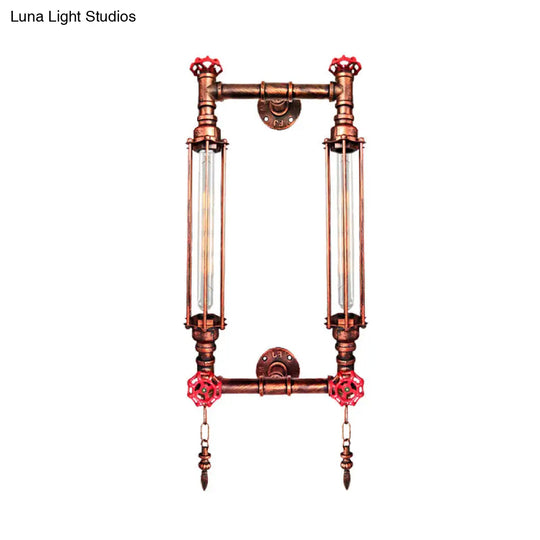 Antiqued Metal Rectangle Frame Wall Lamp Sconce - 2 Lights Black/Copper