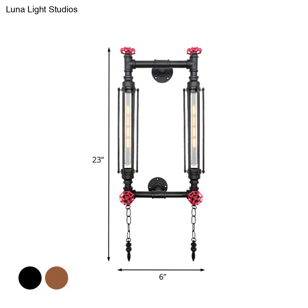 Antiqued Metal Rectangle Frame Wall Lamp Sconce - 2 Lights Black/Copper