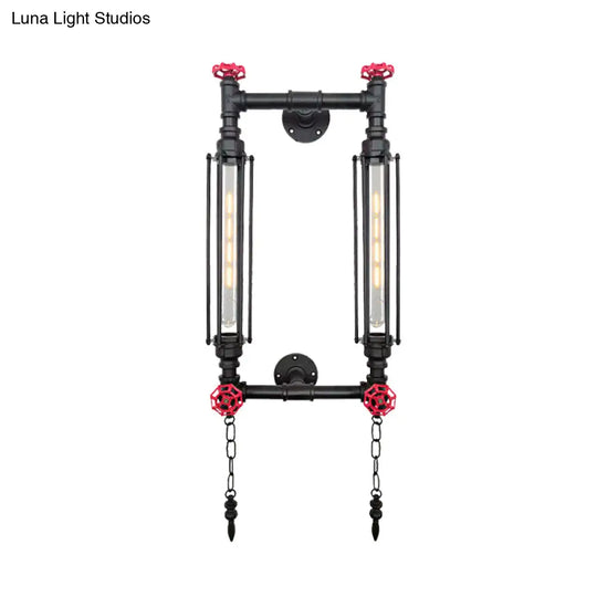 Antiqued Metal Rectangle Frame Wall Lamp Sconce - 2 Lights Black/Copper