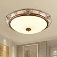 Antiqued Milk Glass Led Flushmount Lamp For Living Room Brown Cap Shape Ceiling Fixture -