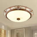Antiqued Milk Glass Led Flushmount Lamp For Living Room Brown Cap Shape Ceiling Fixture -