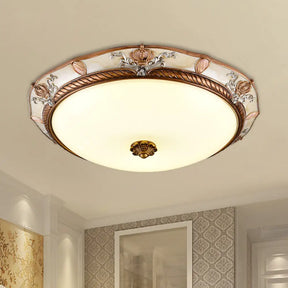 Antiqued Milk Glass Led Flushmount Lamp For Living Room Brown Cap Shape Ceiling Fixture -
