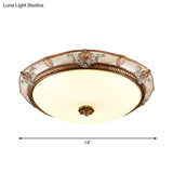Antiqued Milk Glass Led Flushmount Lamp For Living Room Brown Cap Shape Ceiling Fixture -